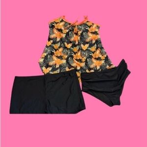 Floral Tankini Swimsuit Set
Gorgeous Orange Hawaiian Print 
Top 3X- Bottom 4 X